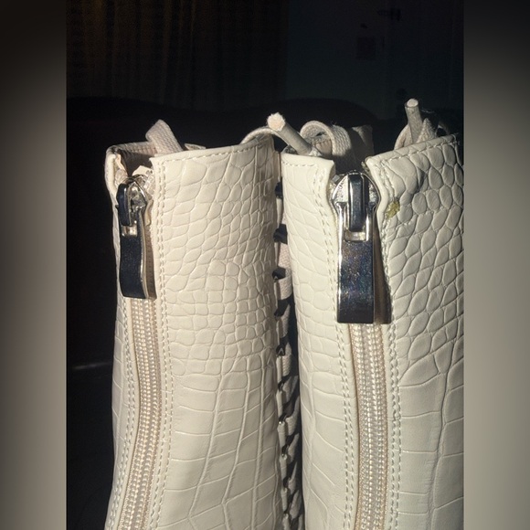 Azalea Wang “Sniper” Croc-Embossed Lace-Up Stiletto Boot in Beige - Picture 9 of 11